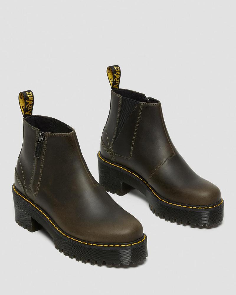 Brown Women's Dr Martens Rometty Leather Heeled Boots | CA 143MQZ